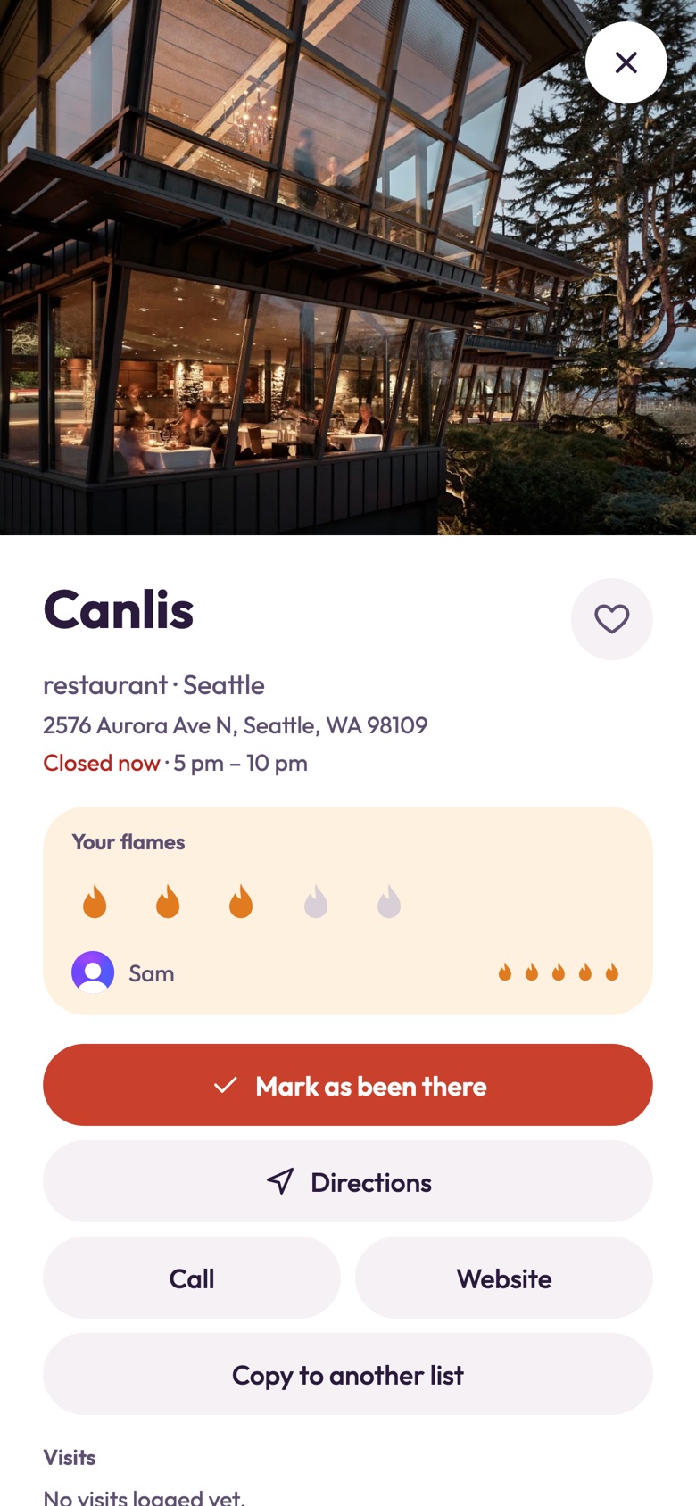 Canlis in the app: your flames and Sam’s, with directions, call and website